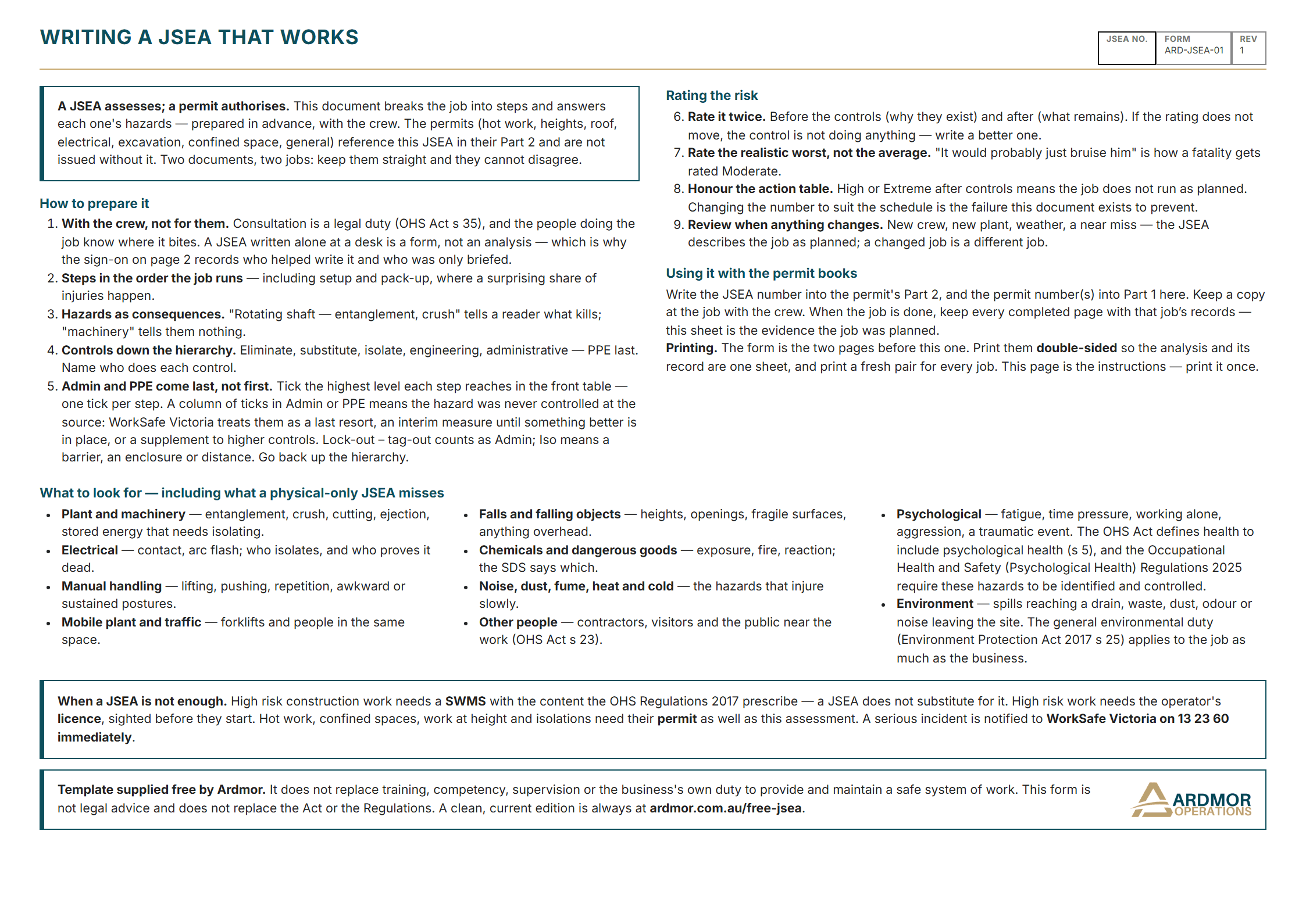Page 3 of the JSEA template: how to write one that works.